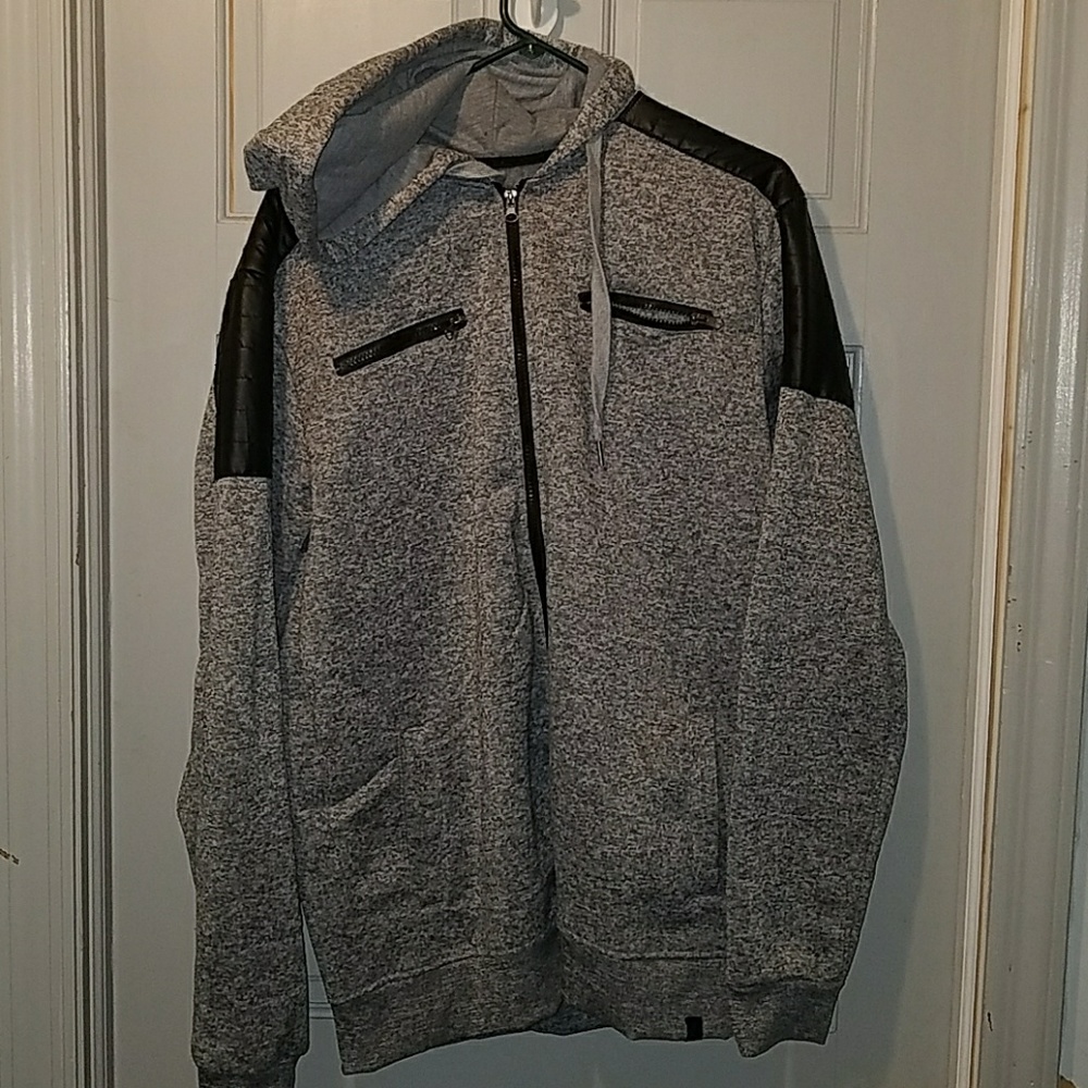 Free planted faux leather patched hoodie